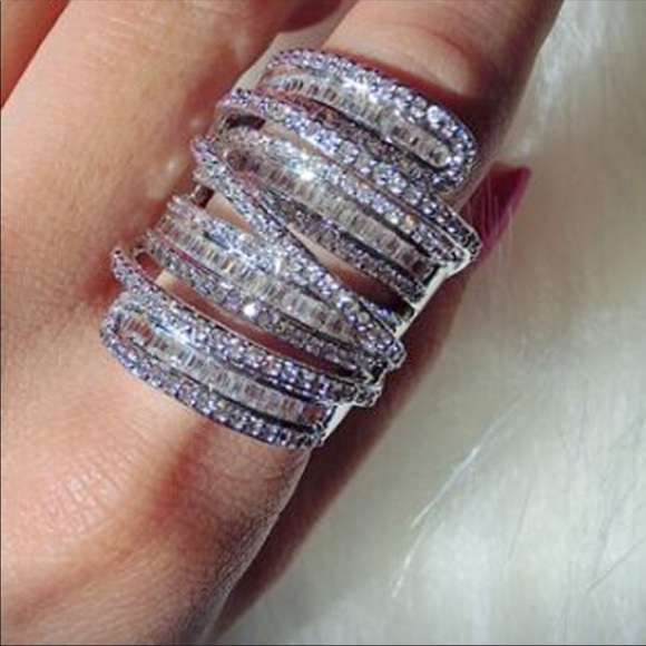 NWT 6.4 Carat Sterling Silver Simulated Diamond Wide Band Wrap Ring - Picture 5 of 13